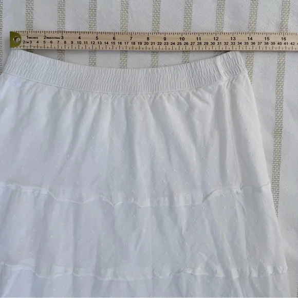 Studio West White Swiss Dot Tiered Midi Skirt Size Small Elastic Waist - Picture 6 of 6